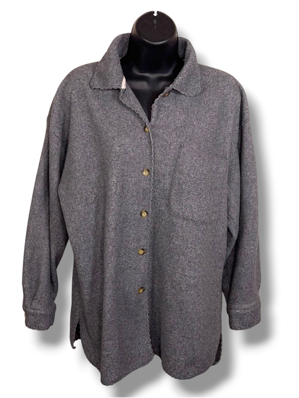 Vintage 90s Era Medium Grey Oversized Fleece Shacket Long Sleeve Scalloped